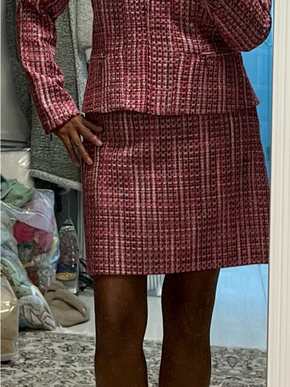White House Black Market Pink Tweed Pencil Skirt Set